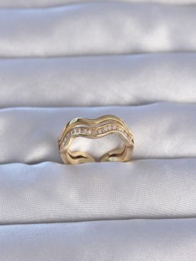 Erb Pirinç Gold Renk Zirkon Taşlı Dalgalı Su Yolu Model Ayarlanabilir Yüzük