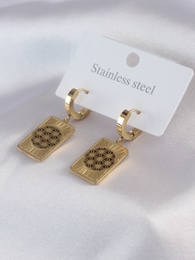 Erb 316L Çelik Gold Renk Lotus İşleme Kadın Küpe