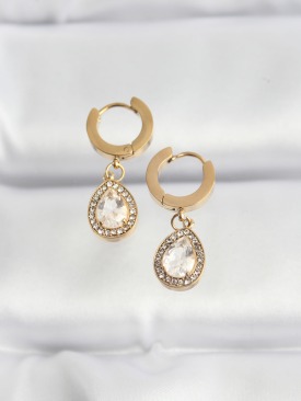 Erb 316L Çelik Gold Renk Taşlı Damla Model Küpe