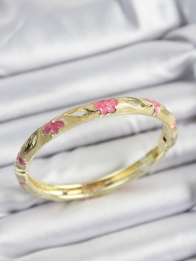 Erb Mineli Pirinç Pembe Ve Hardal Çiçek Motifli Gold Renk Kadın Kelepçe