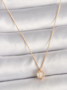 Erb Pirinç Gold Renk Zirkon Taşlı Daire Kafes Model Kadın Kolye