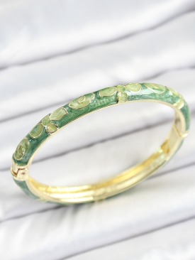 Erb Mineli Pirinç Yeşil Çiçek Desenli Gold Renk Kadın Kelepçe