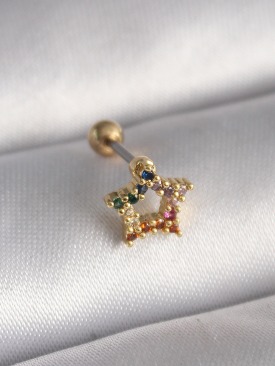 Erb 316L Çelik Gold Renk Renkli Zirkon Taşlı Yıldız Model Tragus Piercing