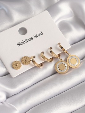 Erb 316L Çelik Gold Renk Sedefli Lotus Model Kadın Küpe Seti