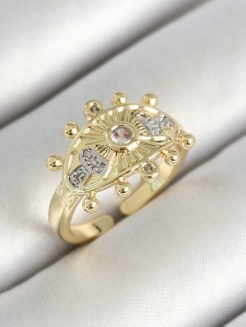 Erb Pirinç Göz Figürlü Zirkon Taşlı Gold Renk Ayarlanabilir Kadın Yüzük