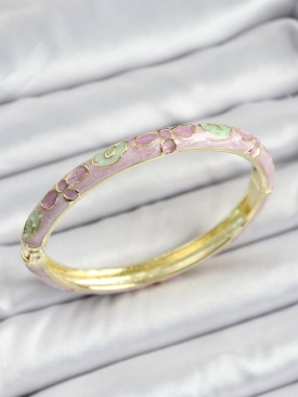 Erb Mineli Gold Renk Pirinç Pembe Çiçek Desenli Kadın Kelepçe