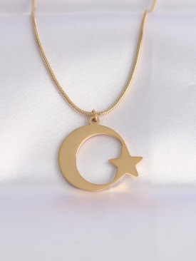 Erb 316L Çelik Zincir Gold Renk Ay Yıldız Unisex Kolye