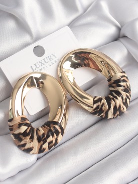 Erb Pirinç Gold Renk Leopar Desen Halka Model Vintage Kadın Küpe