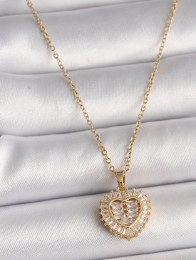 Erb 316L Çelik Gold Renk Zincir Zirkon Taşlı Kalp Model Kadın Kolye