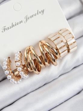 Erb Pirinç İncili Halka Model Gold Renk Kadın Set Küpe
