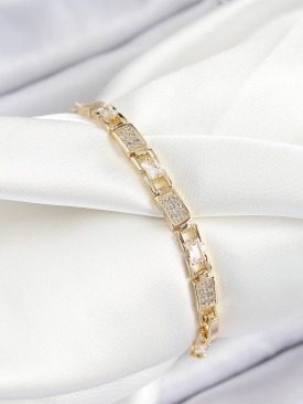 Erb Pirinç Zincir Model Zirkon Taşlı Gold Renk VİP Seri Kadın Bileklik