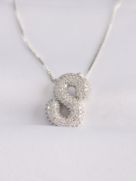Erb 316L Çelik Zincirli Zirkon Taşlı S Harfli Silver Renk Bubble Kolye