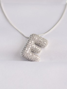 Erb 316L Çelik Zincirli Zirkon Taşlı E Harfli Silver Renk Bubble Kolye