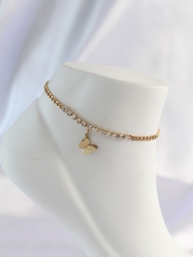 Erb 316L Çelik Gold Renk Zirkon Taşlı Kelebek Tasarımlı Halhal