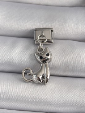 Erb 316L Çelik Gümüş Renk Sallantı Kedi Model Nomination Charm