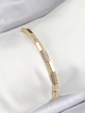 Erb Pirinç Dikdörtgen Model Zirkon Taşlı Gold Renk VİP Seri Kadın Bileklik