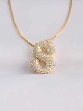 Erb 316L Çelik Zincirli Zirkon Taşlı S Harfli Gold Renk Bubble Kolye