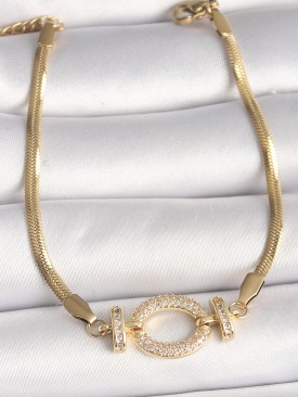 Erb 316L Çelik Gold Renk Italyan Zincir Model Zirkon Taşlı Halka Figür Kadın Bileklik