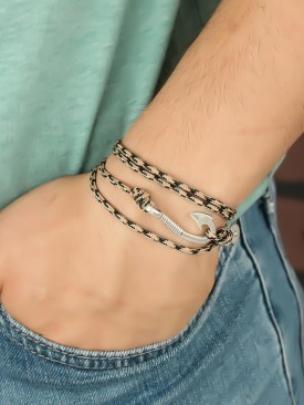 Erb Krem Renk Çizgi Desenli Metal Kancalı Erkek Bileklik
