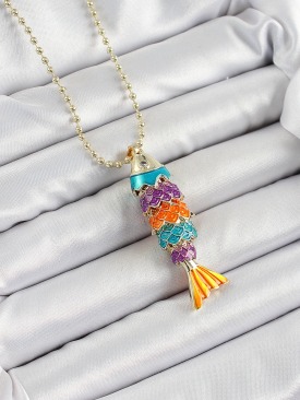 Erb Pirinç Rainbow Balık Model Zirkon Taşlı Gold Renk Kadın Kolye