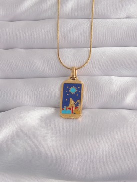 Erb 316L Çelik Gold Renk Mavi Mineli Kız Figür Tarot Kolye