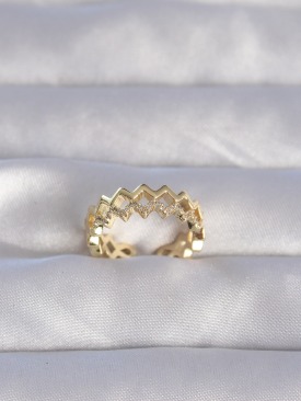 Erb Pirinç Gold Renk Zirkon Taşlı Zikzak Model Ayarlanabilir Yüzük