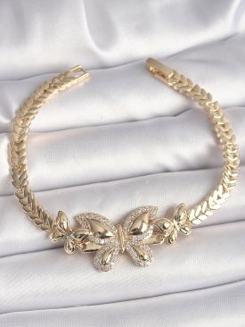 Erb Pirinç Gold Renk Zirkon Taşlı Kelebek Model Kadın Bileklik