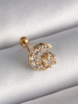 Erb 316L Çelik Gold Renk Zirkon Taşlı Ay Yıldız Tragus Piercing