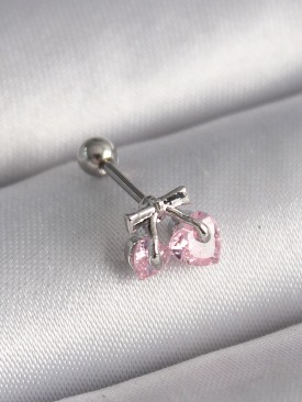 Erb 316L Çelik Gümüş Renk Pembe Zirkon Taşlı Kalp Tragus Piercing