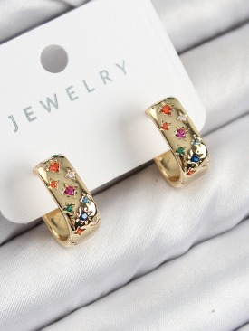 Erb Pirinç Zirkon Taşlı Yıldız Desen Model Gold Renk Kadın Küpe