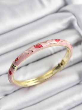 Erb Mineli Pirinç Kırmızı Ve Pembe Yaprak Motifli Gold Renk Kadın Kelepçe
