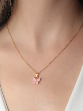 Erb Gold Pembe Renk Kelebek Figür Kadın Kolye