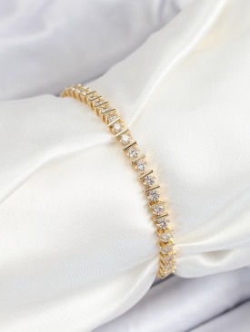 Erb Pirinç Sıralı Çit Model Zirkon Taşlı Gold Renk VİP Seri Kadın Bileklik