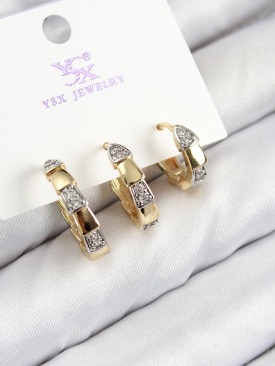 Erb Pirinç Zirkon Taşlı 3\'lü Halka Model Gold Ve Gümüş Renk Kadın Küpe