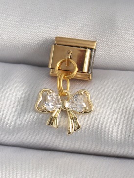 Erb 316L Çelik Gold Renk Sallantı Zirkon Taşlı Fiyonk Model Nomination Charm