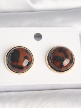 Erb Pirinç Gold Renk 3D Daire Leopar Model Kadın Küpe