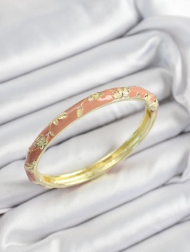 Erb Mineli Pirinç Pembe Çiçek Motifli Gold Renk Kadın Kelepçe