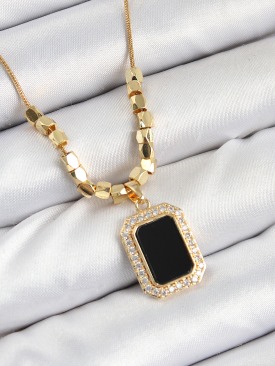 Erb 316L Çelik Zirkon Taşlı Siyah Baget Model Gold Renk Kadın Kolye