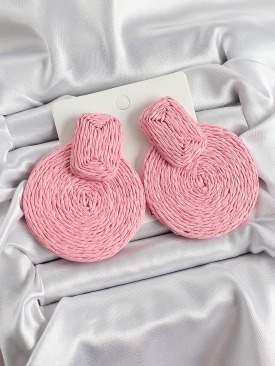 Erb Pembe Daire Figürlü Hasır Örgü Model Gold Renk Kadın Küpe
