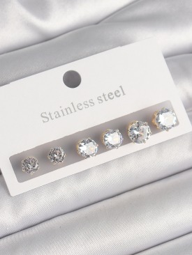 Erb 316L Çelik Gold Renk Zirkon Taşlı Kadın Küpe Seti