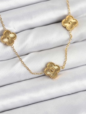 Erb 316L Çelik Zincir Gold Renk Yonca Kadın Kolye