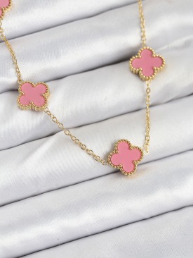 Erb 316L Çelik Zincir Gold Pembe Renk Yonca Kadın Kolye