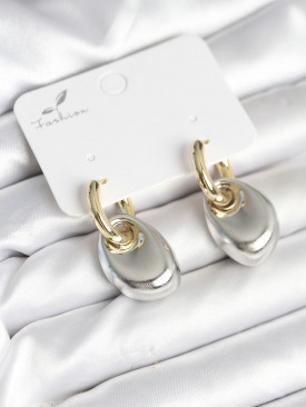 Erb Pirinç Damla Model Gümüş Gold Renk Kadın Küpe