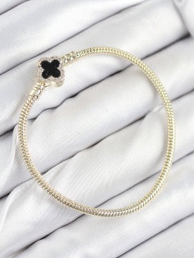 Erb Pirinç Charm Zirkon Taşlı Yonca Model Gold Renk Kadın Bileklik