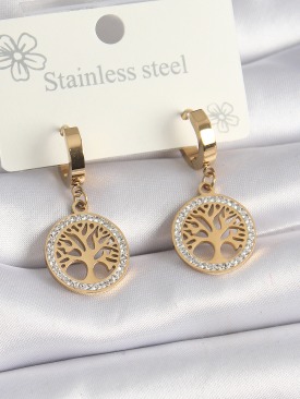 Erb 316L Çelik Gold Renk Zirkon Taşlı Yaşam Ağacı Model Kadın Küpe