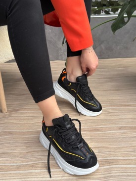 Imkea Siyah Cilt Hardal Detaylı Spor Ayakkabı