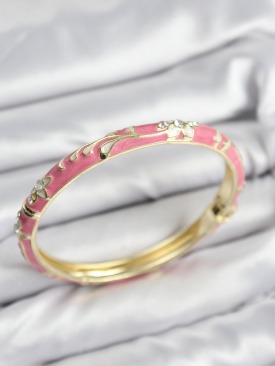 Erb Mineli Pirinç Zirkon Taşlı Pembe Çiçek Motifli Gold Kadın Kelepçe