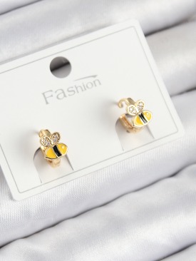 Erb Pirinç Zirkon Taşlı Arı Model Gold Renk Çocuk Küpe