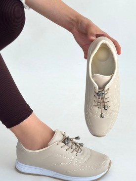 Finna Bej Cilt Bağcıklı Spor Ayakkabı