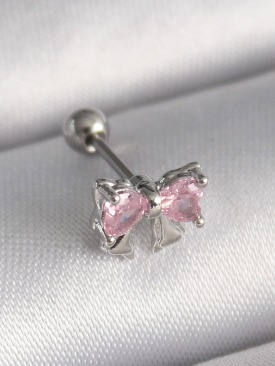 Erb 316L Çelik Gümüş Renk Pembe Zirkon Taşlı Fiyonk Tragus Piercing
